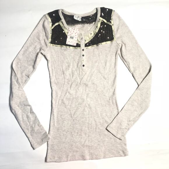 Free People sequin 6 button thermal top - Picture 1 of 6